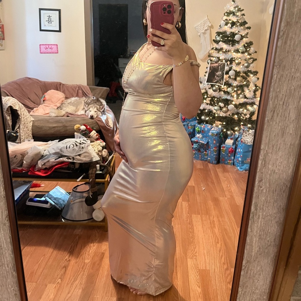 Metallic Style Maxi Dress One Shoulder